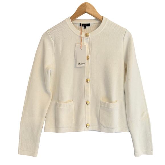 Quince Sweaters - Quince Women’s Organic Cotton White Cardigan XS w/ Gold Buttons & Pockets
